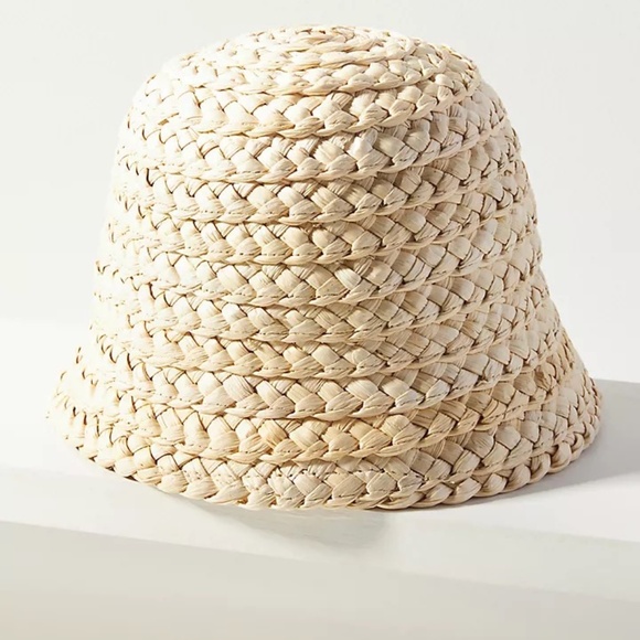 Anthropologie Wyeth Braided Straw Cloche Bell Shape Bucket Hat OS NWT